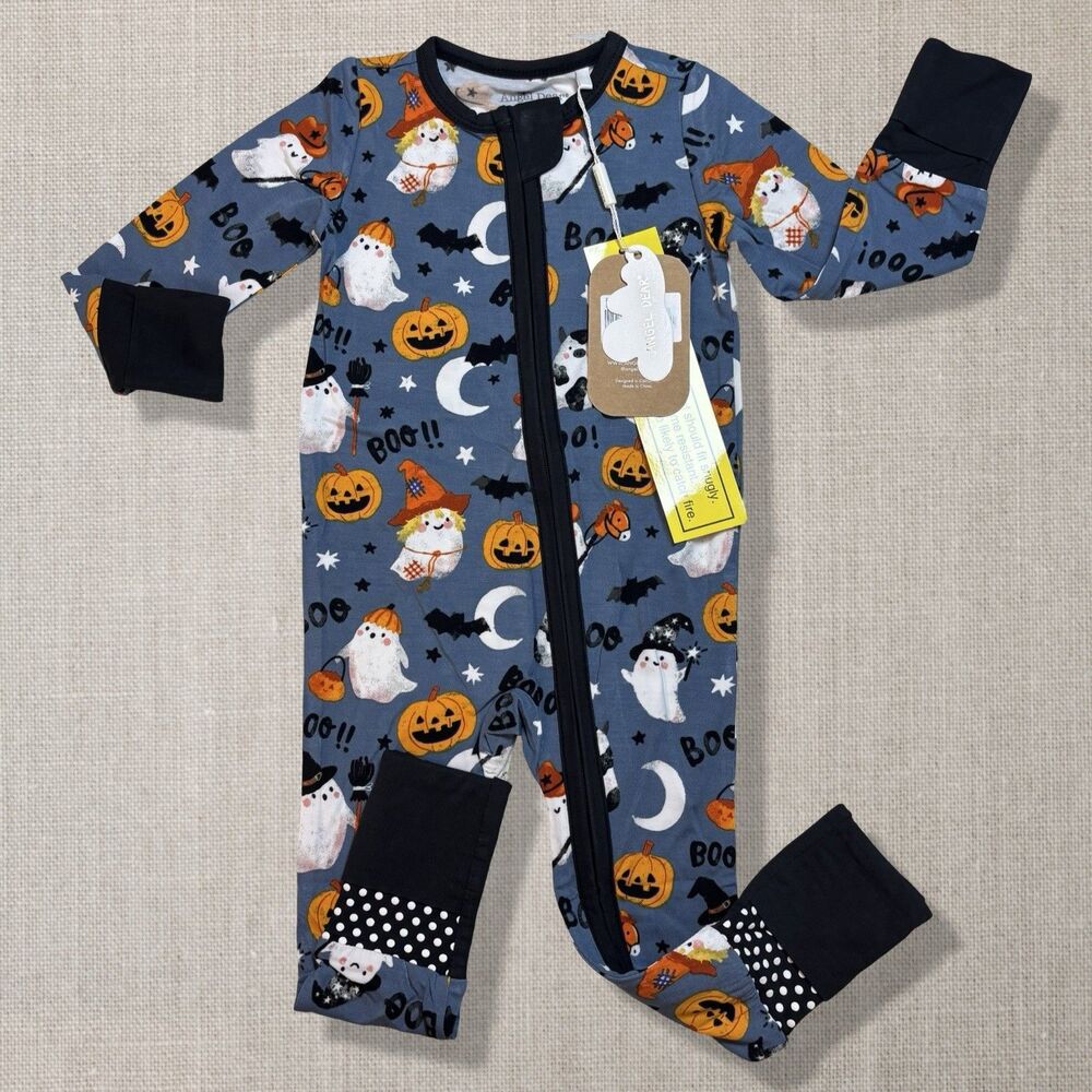 Angel Dear Bamboo Halloween Ghosts Glow 2 Way Zipper Romper 3-6M NWT